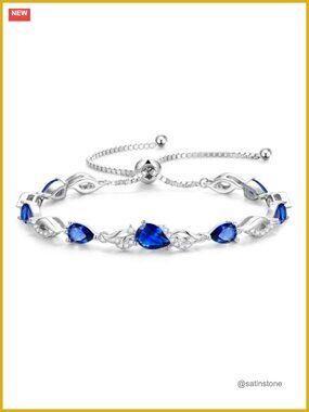 Sterling Silver White Gold Plated Teardrop Tennis Bracelet Adjustable Gemstone